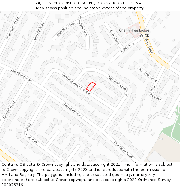 24, HONEYBOURNE CRESCENT, BOURNEMOUTH, BH6 4JD: Location map and indicative extent of plot
