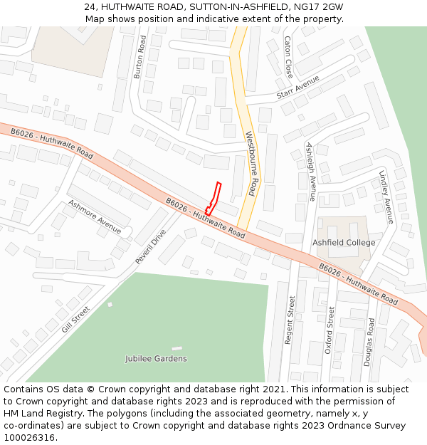 24, HUTHWAITE ROAD, SUTTON-IN-ASHFIELD, NG17 2GW: Location map and indicative extent of plot