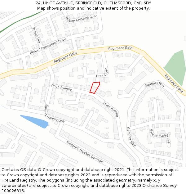 24, LINGE AVENUE, SPRINGFIELD, CHELMSFORD, CM1 6BY: Location map and indicative extent of plot