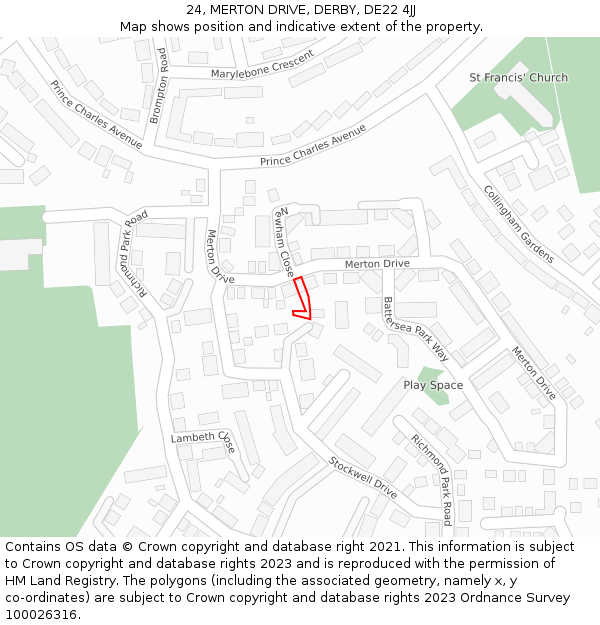 24, MERTON DRIVE, DERBY, DE22 4JJ: Location map and indicative extent of plot