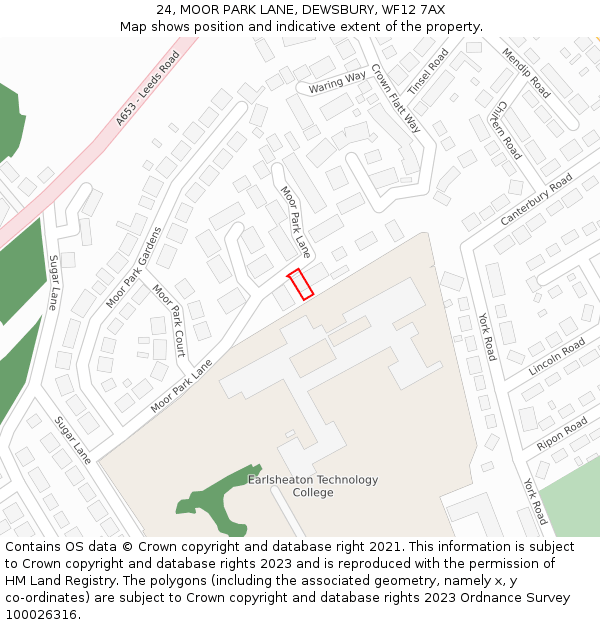 24, MOOR PARK LANE, DEWSBURY, WF12 7AX: Location map and indicative extent of plot