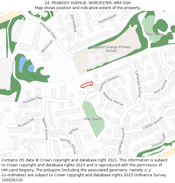 24, PEABODY AVENUE, WORCESTER, WR4 0QA: Location map and indicative extent of plot