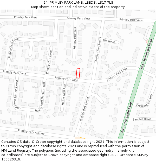 24, PRIMLEY PARK LANE, LEEDS, LS17 7LS: Location map and indicative extent of plot
