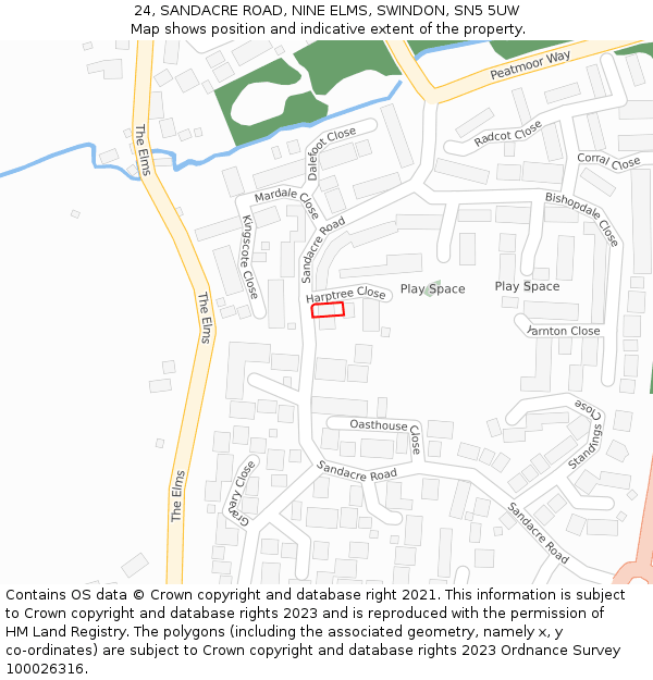 24, SANDACRE ROAD, NINE ELMS, SWINDON, SN5 5UW: Location map and indicative extent of plot