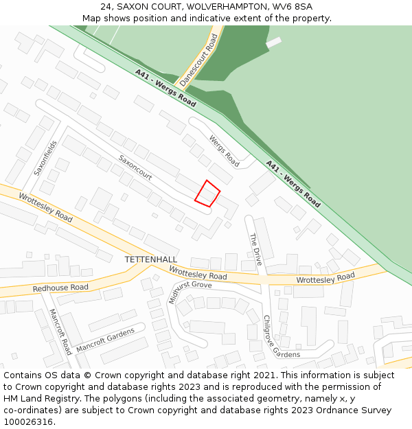 24, SAXON COURT, WOLVERHAMPTON, WV6 8SA: Location map and indicative extent of plot