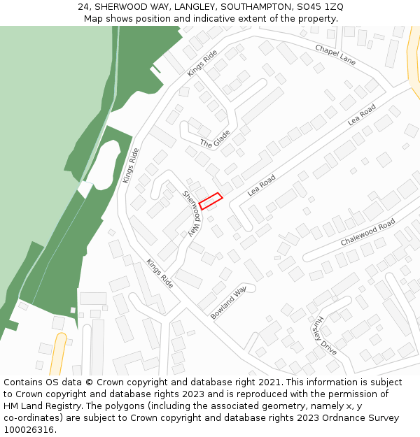24, SHERWOOD WAY, LANGLEY, SOUTHAMPTON, SO45 1ZQ: Location map and indicative extent of plot