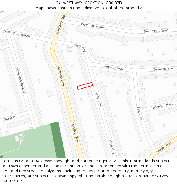 24, WEST WAY, CROYDON, CR0 8RB: Location map and indicative extent of plot