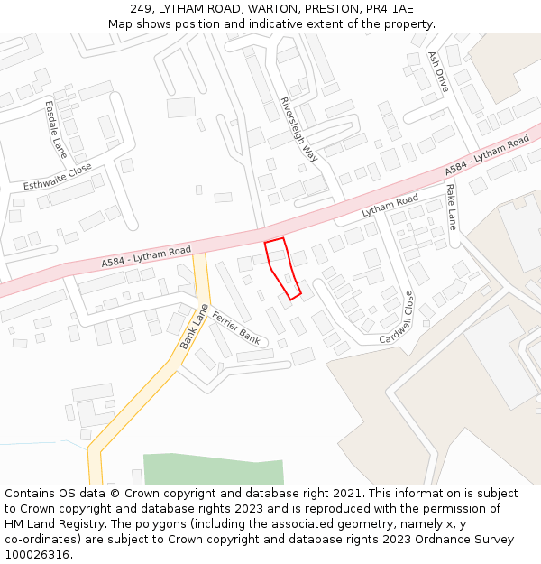 249, LYTHAM ROAD, WARTON, PRESTON, PR4 1AE: Location map and indicative extent of plot