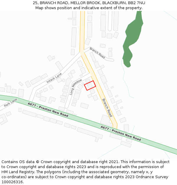 25, BRANCH ROAD, MELLOR BROOK, BLACKBURN, BB2 7NU: Location map and indicative extent of plot