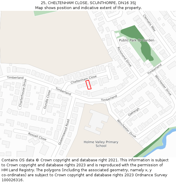 25, CHELTENHAM CLOSE, SCUNTHORPE, DN16 3SJ: Location map and indicative extent of plot