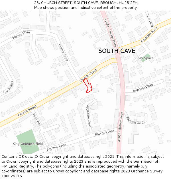 25, CHURCH STREET, SOUTH CAVE, BROUGH, HU15 2EH: Location map and indicative extent of plot