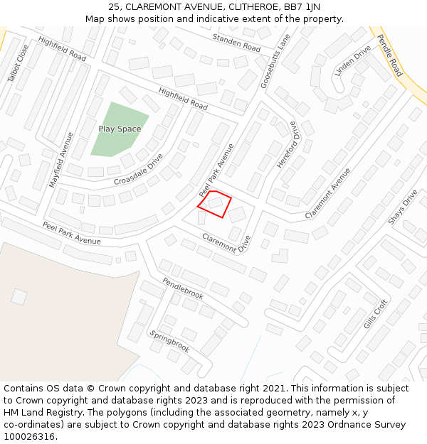 25, CLAREMONT AVENUE, CLITHEROE, BB7 1JN: Location map and indicative extent of plot