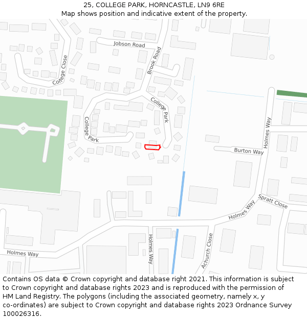 25, COLLEGE PARK, HORNCASTLE, LN9 6RE: Location map and indicative extent of plot