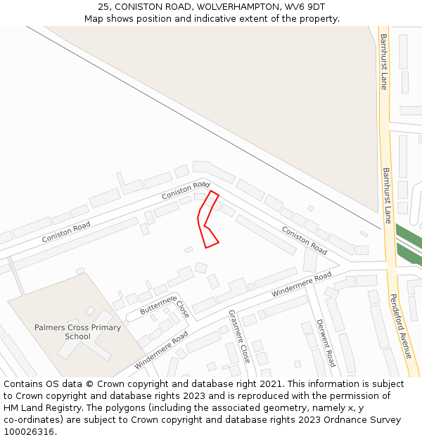 25, CONISTON ROAD, WOLVERHAMPTON, WV6 9DT: Location map and indicative extent of plot