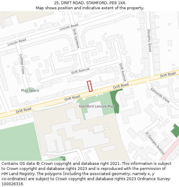 25, DRIFT ROAD, STAMFORD, PE9 1XA: Location map and indicative extent of plot