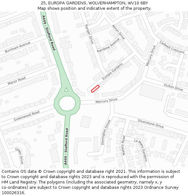 25, EUROPA GARDENS, WOLVERHAMPTON, WV10 6BY: Location map and indicative extent of plot