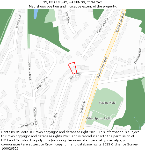 25, FRIARS WAY, HASTINGS, TN34 2AZ: Location map and indicative extent of plot