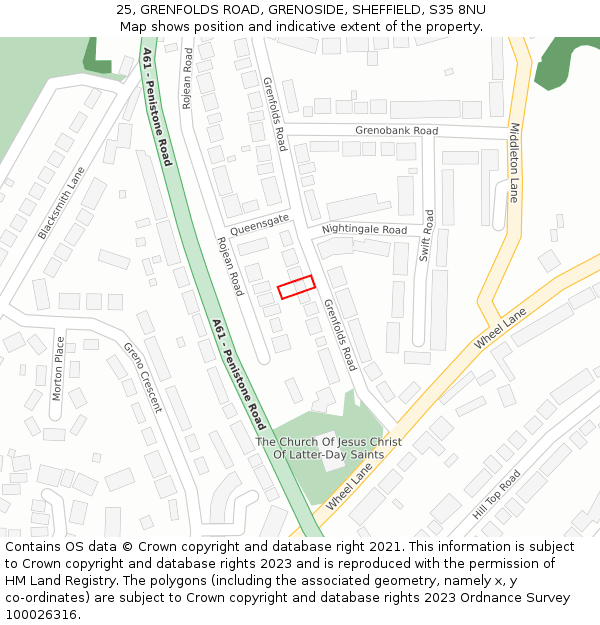 25, GRENFOLDS ROAD, GRENOSIDE, SHEFFIELD, S35 8NU: Location map and indicative extent of plot