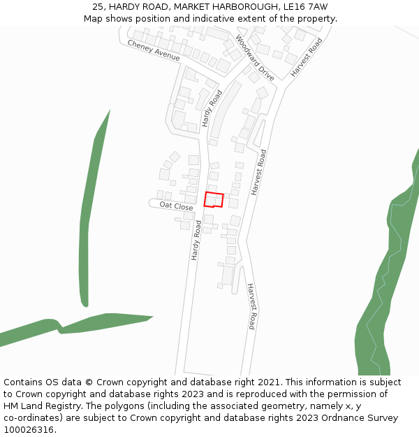 25, HARDY ROAD, MARKET HARBOROUGH, LE16 7AW: Location map and indicative extent of plot