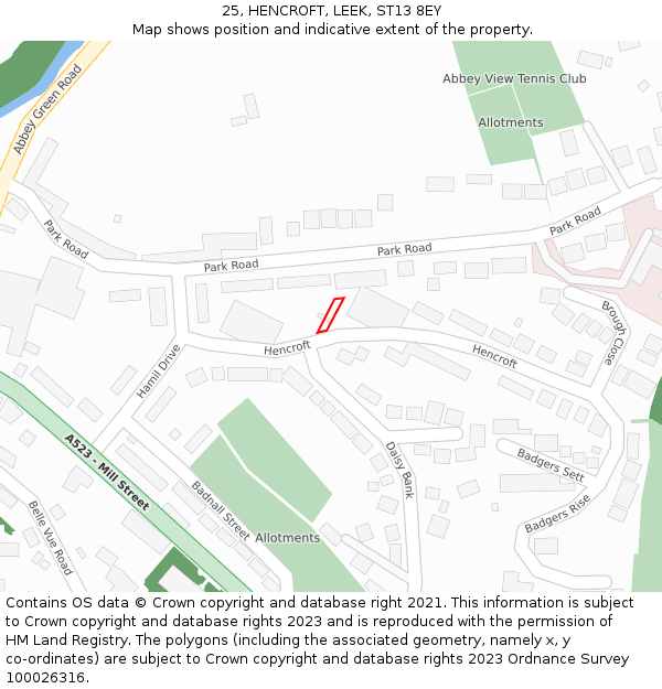 25, HENCROFT, LEEK, ST13 8EY: Location map and indicative extent of plot