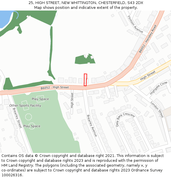 25, HIGH STREET, NEW WHITTINGTON, CHESTERFIELD, S43 2DX: Location map and indicative extent of plot