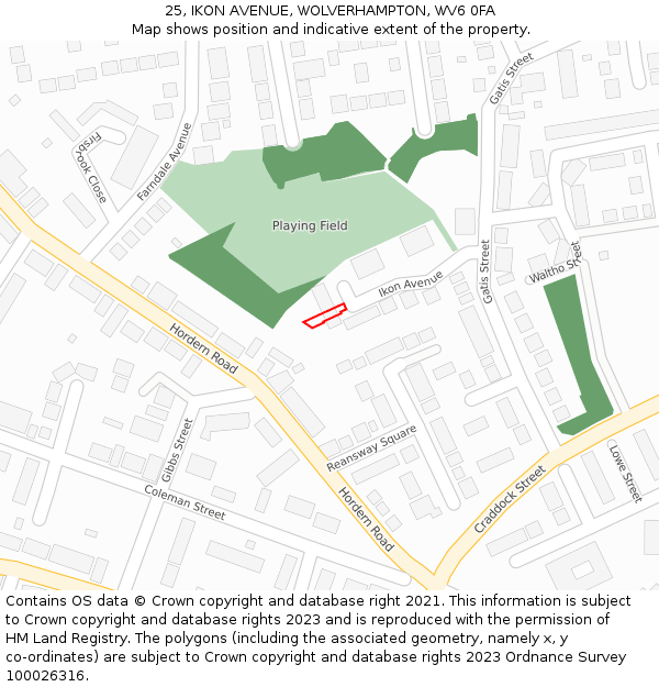 25, IKON AVENUE, WOLVERHAMPTON, WV6 0FA: Location map and indicative extent of plot