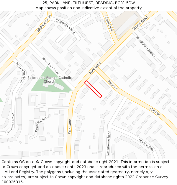 25, PARK LANE, TILEHURST, READING, RG31 5DW: Location map and indicative extent of plot