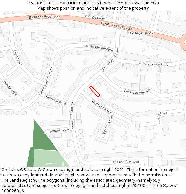 25, RUSHLEIGH AVENUE, CHESHUNT, WALTHAM CROSS, EN8 8QB: Location map and indicative extent of plot