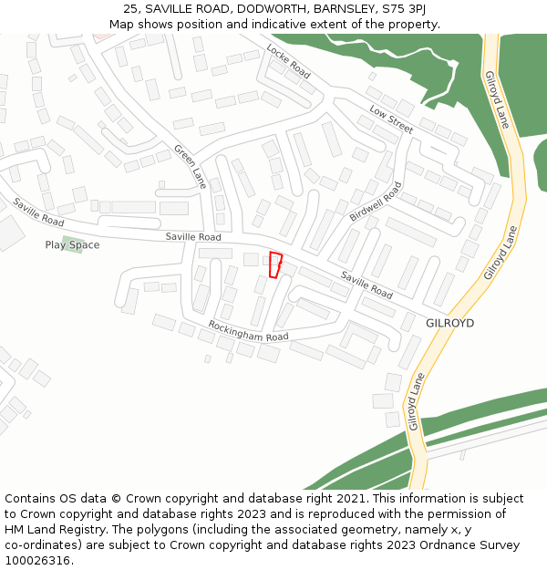 25, SAVILLE ROAD, DODWORTH, BARNSLEY, S75 3PJ: Location map and indicative extent of plot