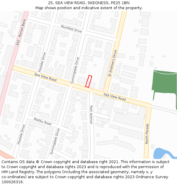 25, SEA VIEW ROAD, SKEGNESS, PE25 1BN: Location map and indicative extent of plot