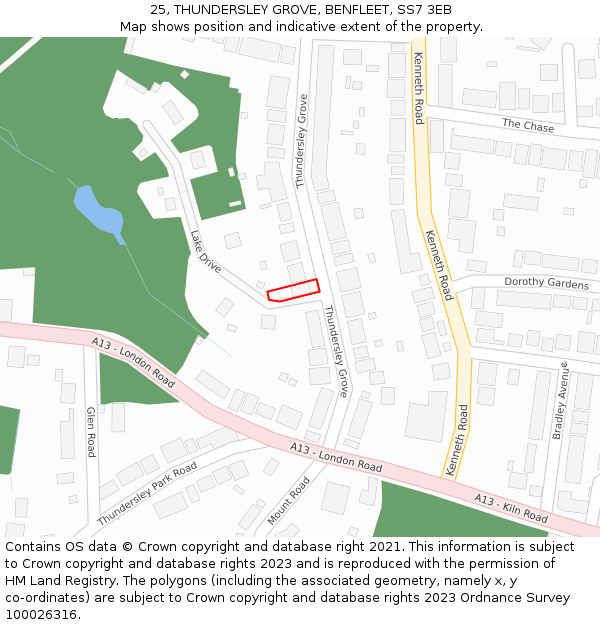25, THUNDERSLEY GROVE, BENFLEET, SS7 3EB: Location map and indicative extent of plot
