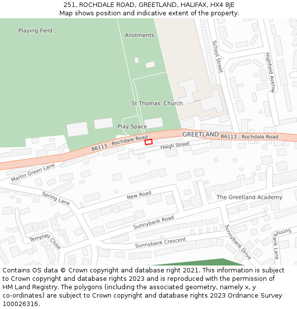 251, ROCHDALE ROAD, GREETLAND, HALIFAX, HX4 8JE: Location map and indicative extent of plot