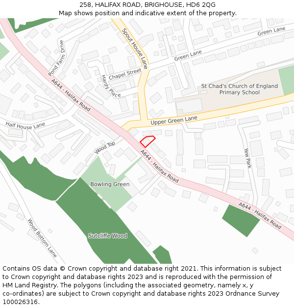 258, HALIFAX ROAD, BRIGHOUSE, HD6 2QG: Location map and indicative extent of plot