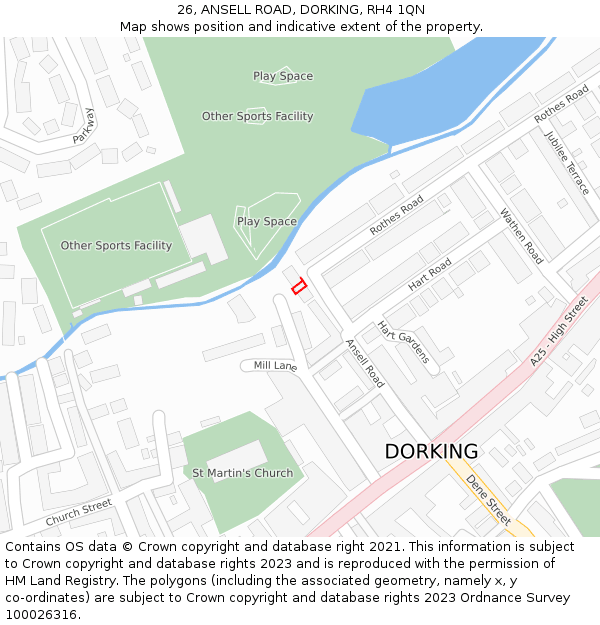 26, ANSELL ROAD, DORKING, RH4 1QN: Location map and indicative extent of plot