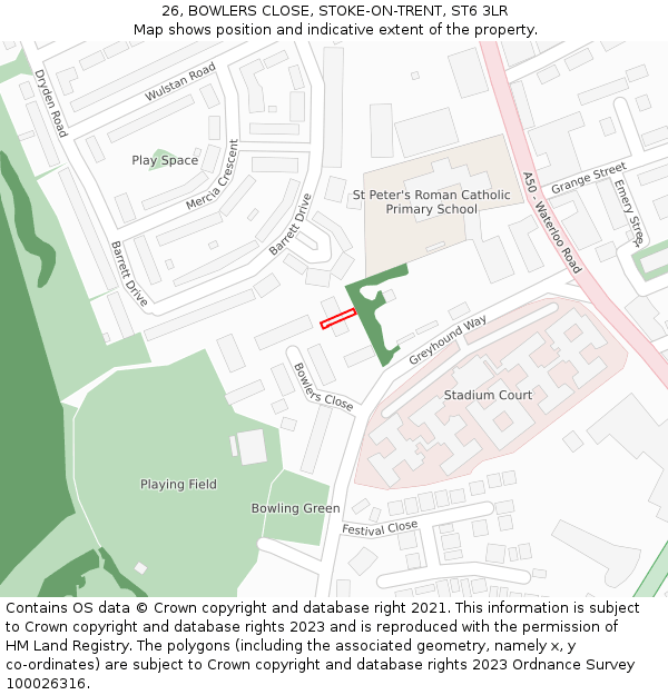 26, BOWLERS CLOSE, STOKE-ON-TRENT, ST6 3LR: Location map and indicative extent of plot