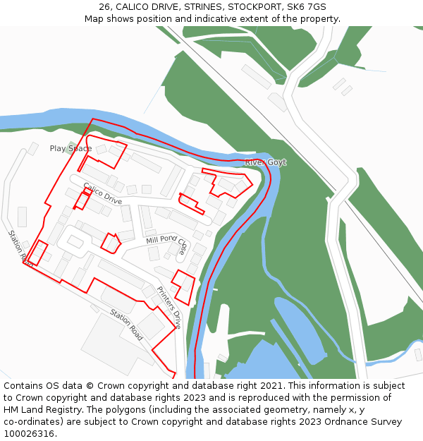 26, CALICO DRIVE, STRINES, STOCKPORT, SK6 7GS: Location map and indicative extent of plot