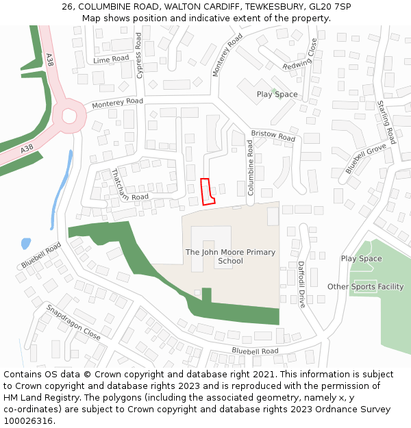 26, COLUMBINE ROAD, WALTON CARDIFF, TEWKESBURY, GL20 7SP: Location map and indicative extent of plot