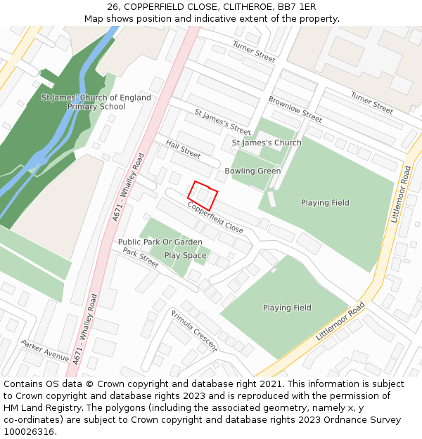 26, COPPERFIELD CLOSE, CLITHEROE, BB7 1ER: Location map and indicative extent of plot