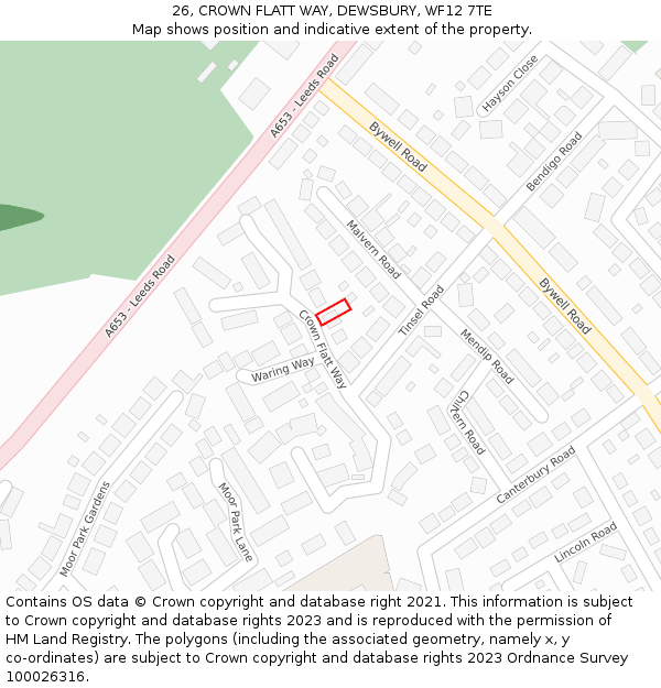 26, CROWN FLATT WAY, DEWSBURY, WF12 7TE: Location map and indicative extent of plot