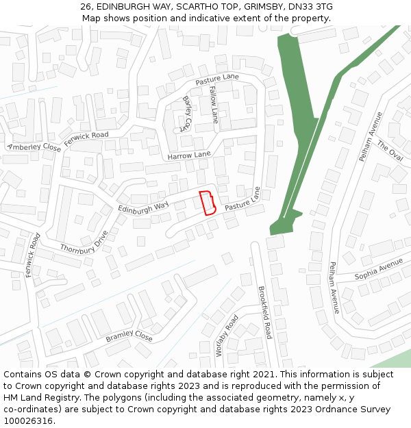 26, EDINBURGH WAY, SCARTHO TOP, GRIMSBY, DN33 3TG: Location map and indicative extent of plot