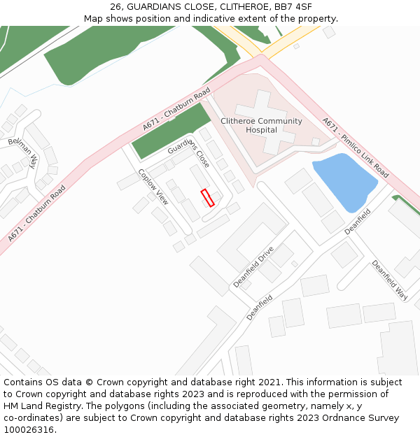 26, GUARDIANS CLOSE, CLITHEROE, BB7 4SF: Location map and indicative extent of plot