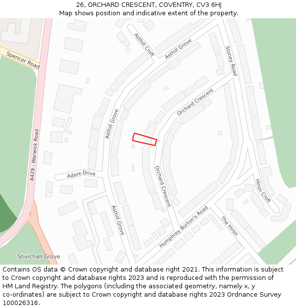 26, ORCHARD CRESCENT, COVENTRY, CV3 6HJ: Location map and indicative extent of plot