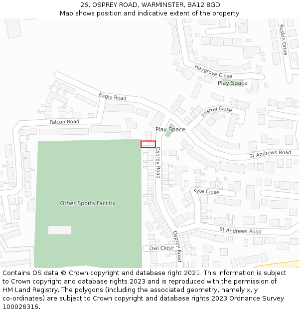 26, OSPREY ROAD, WARMINSTER, BA12 8GD: Location map and indicative extent of plot