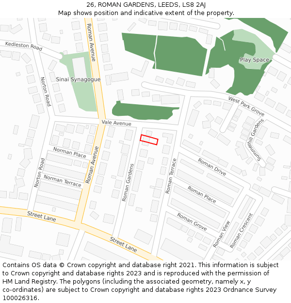 26, ROMAN GARDENS, LEEDS, LS8 2AJ: Location map and indicative extent of plot