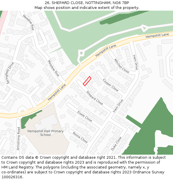26, SHEPARD CLOSE, NOTTINGHAM, NG6 7BP: Location map and indicative extent of plot