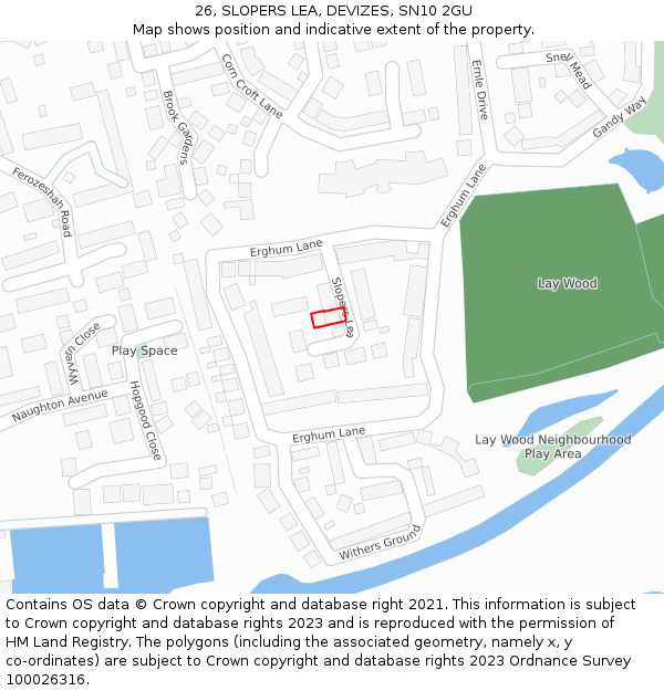 26, SLOPERS LEA, DEVIZES, SN10 2GU: Location map and indicative extent of plot