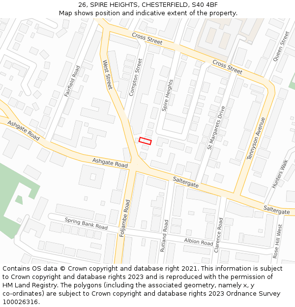 26, SPIRE HEIGHTS, CHESTERFIELD, S40 4BF: Location map and indicative extent of plot