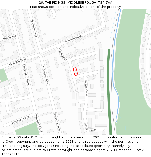26, THE RIDINGS, MIDDLESBROUGH, TS4 2WA: Location map and indicative extent of plot