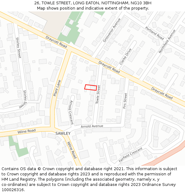 26, TOWLE STREET, LONG EATON, NOTTINGHAM, NG10 3BH: Location map and indicative extent of plot