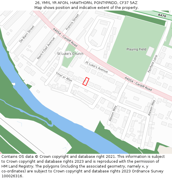 26, YMYL YR AFON, HAWTHORN, PONTYPRIDD, CF37 5AZ: Location map and indicative extent of plot